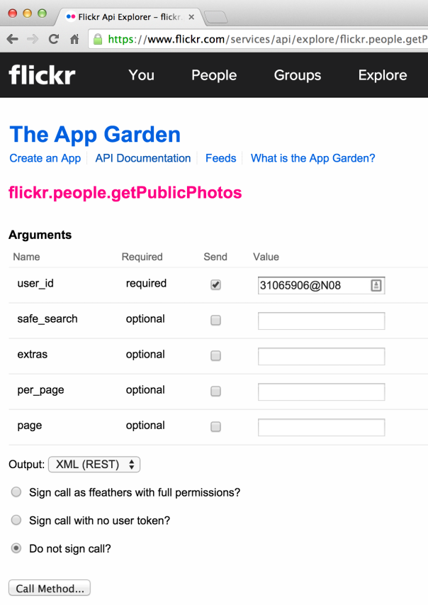 Flickr API Explorer